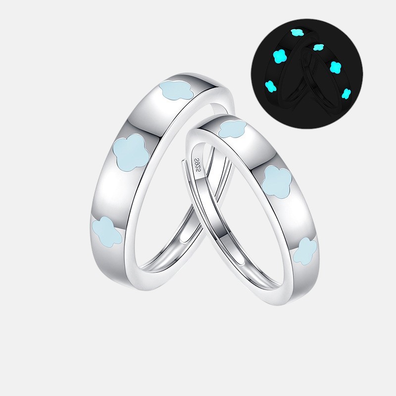 Glow in the Dark Couple Rings – Lucky Clover S925 Silver Set