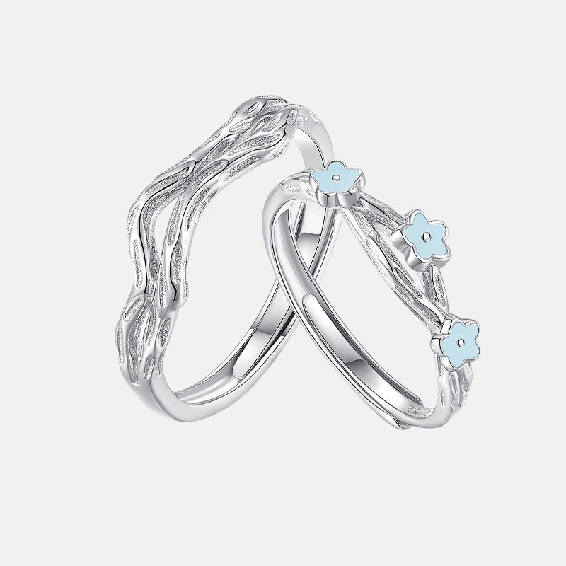 Fluorescent Couple Ring – S925 Silver Adjustable Wave Branch Design