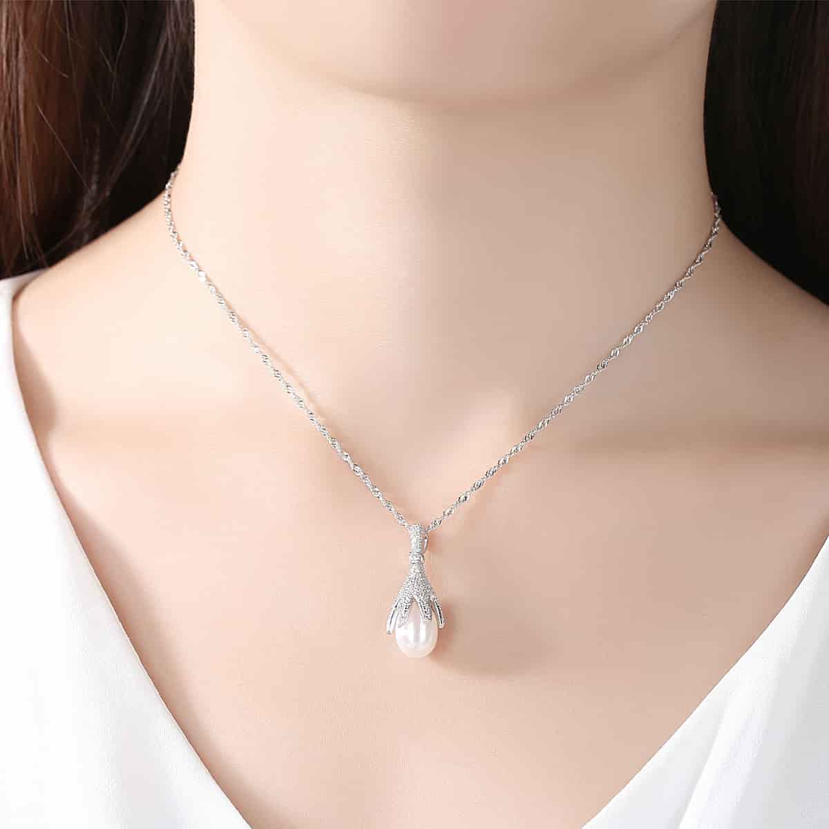Silver Pearl Pendant – Elegant S925 Sterling Silver Necklace for Women