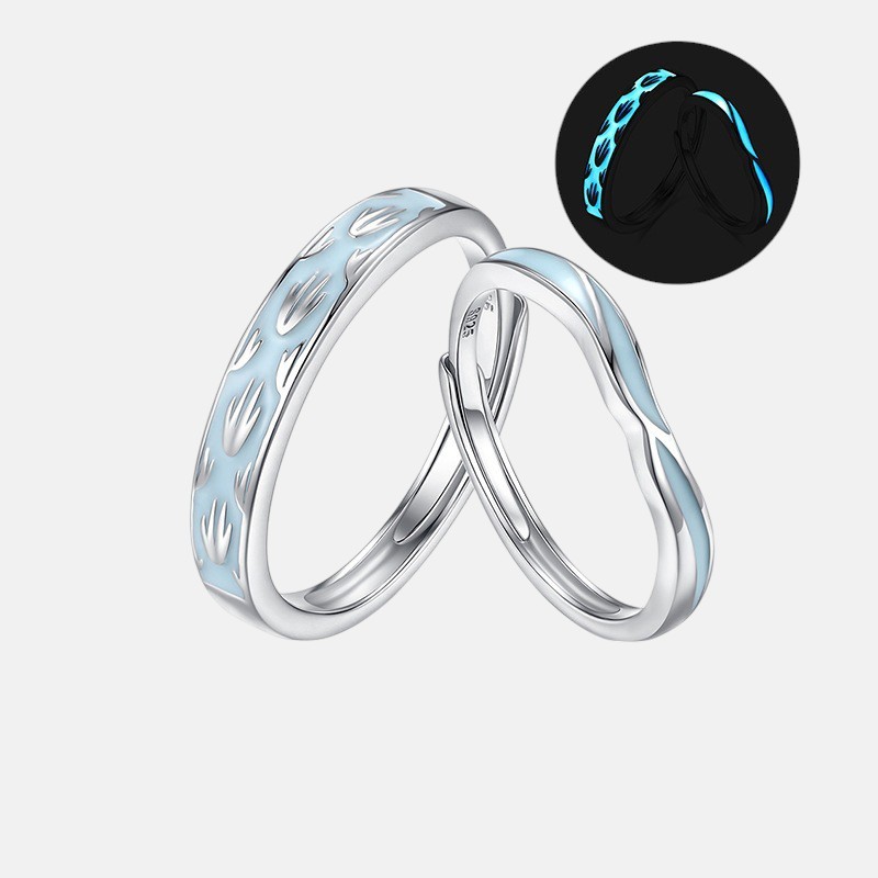Glow in the Dark Couple Rings – Minimalist S925 Silver Open Band Set