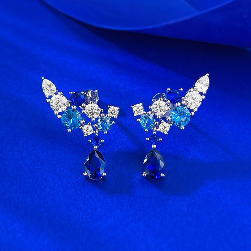 Sapphire Earrings - Floral Full Pavé in S925 Sterling Silver