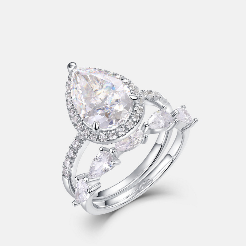 Moissanite Jewelry – Sparkling Teardrop Ice-Flower Cut Ring for Women