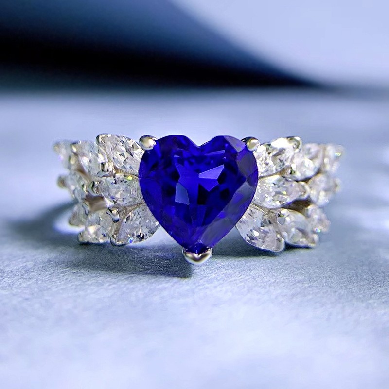 Sapphire Ring - Heart-Shaped Design in S925 Sterling Silver