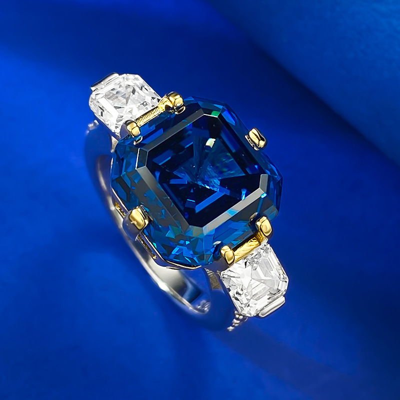 Sapphire Ring - Royal Blue Asscher Cut in S925 Sterling Silver