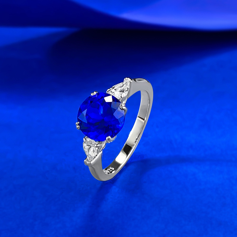 Sapphire Ring - Blue Spinel Round Cut in S925 Sterling Silver