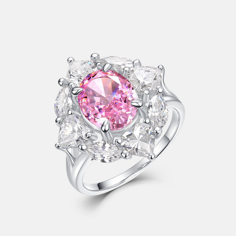 Moissanite Jewelry – Pink Ice-Flower Cut S925 Silver Fashion Ring