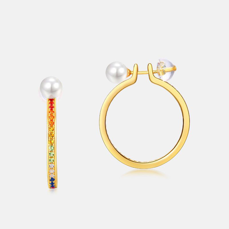 S925 Silver Pearl & Zircon Hoop Earrings – Full-Sparkle Minimalist Studs