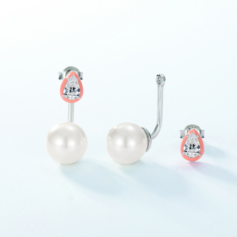 Close-Up of Detachable Pearl Charm on Sterling Silver Earring Post