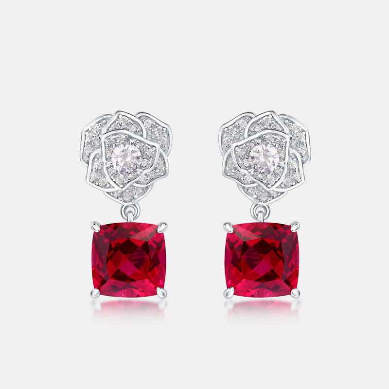 BlingKu Birthstone Earrings – Rose Drop Design in S925 Silver, 7.55ct