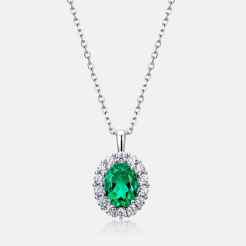 BlingKu Birthstone Pendant Necklace – Vintage Emerald in S925 Silver, Adjustable Chain