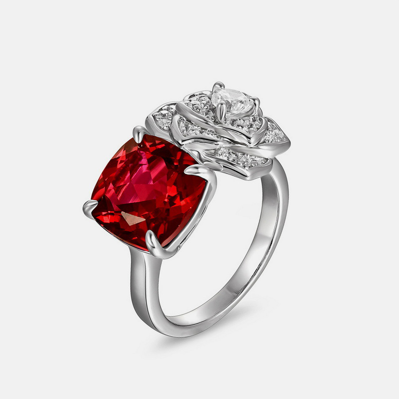 S925 Pure Silver Cultured Ruby Ring for Women | Elegant Rose Finger Ring