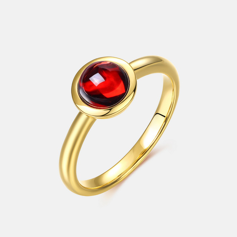 January Birthstone Garnet Solitaire Ring | 6mm Round Gemstone in 10K Gold Plated Sterling Silver