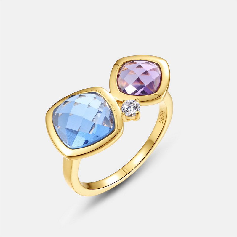 January Birthstone Two-Tone CZ Ring | 10K Gold Plated Sterling Silver