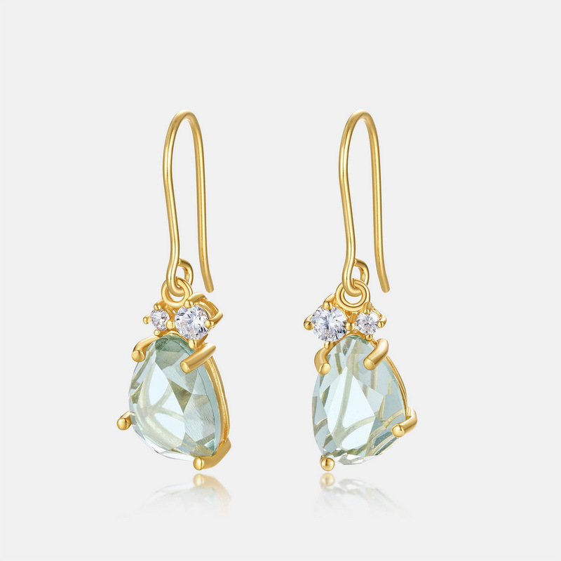 January Birthstone Geometric Drop Earrings | Sterling Silver with 10K Gold
