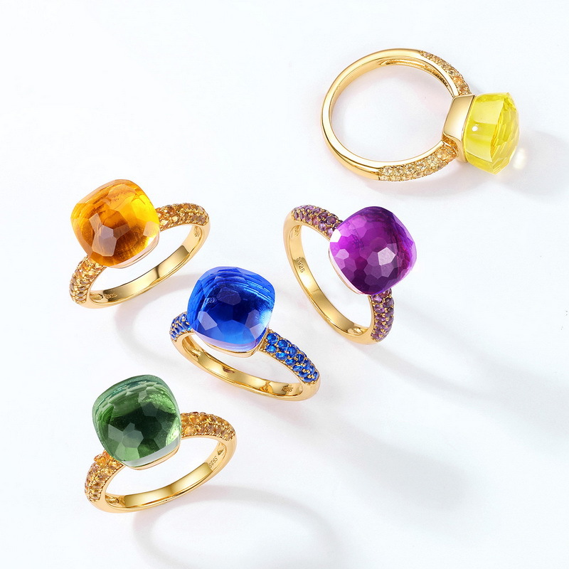 February Birthstone Candy-Cut Gemstone Ring | Synthetic Amethyst | 925 Sterling Silver