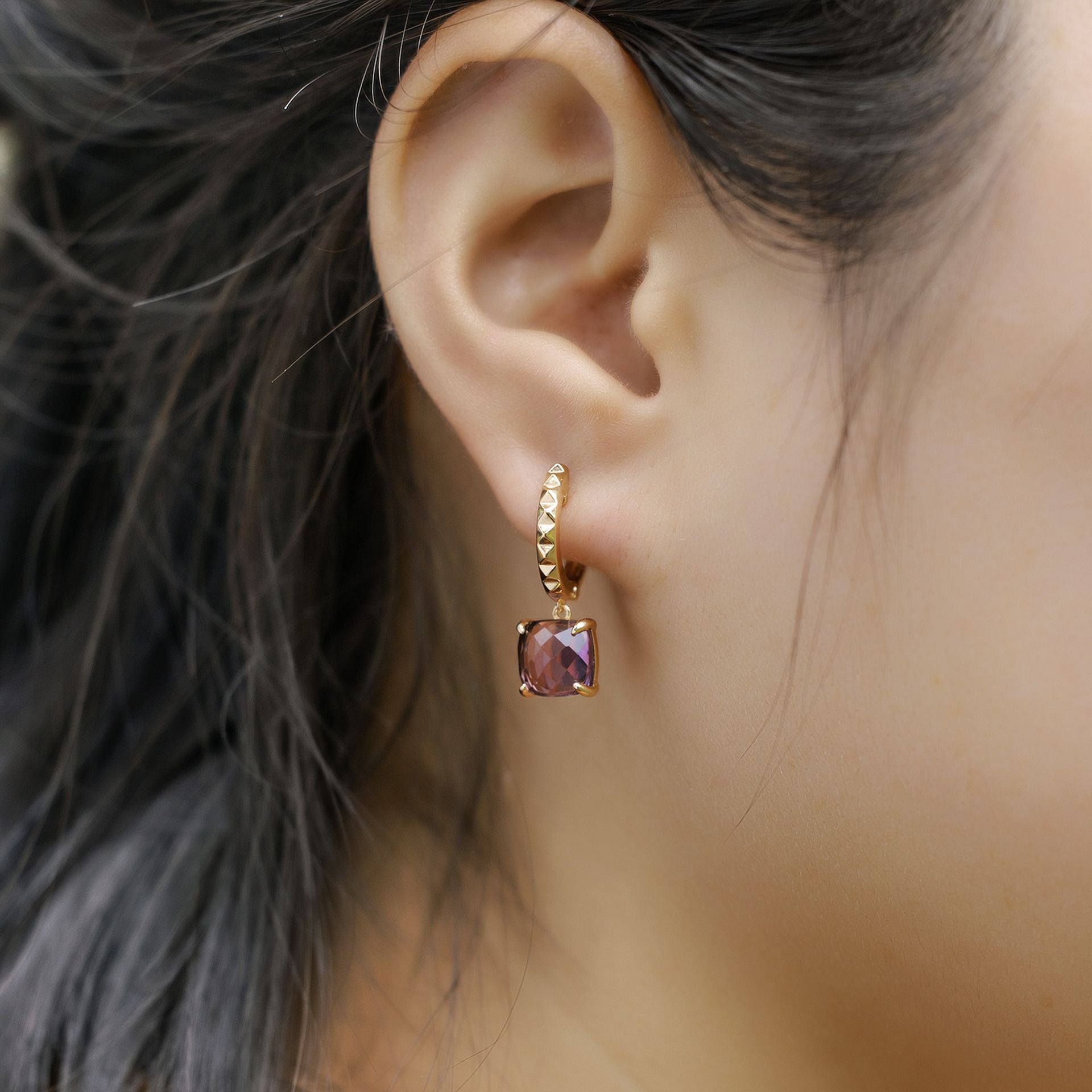 February Birthstone Candy-Cut Amethyst Earrings | S925 Silver with 10K Gold Plating