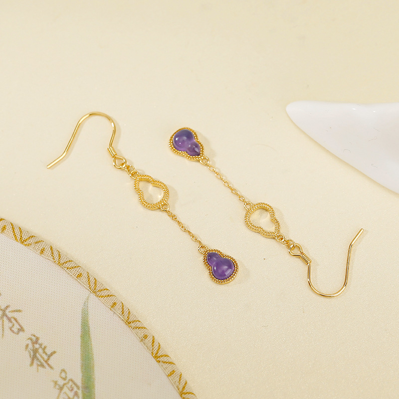 Double gourd purple earrings for women