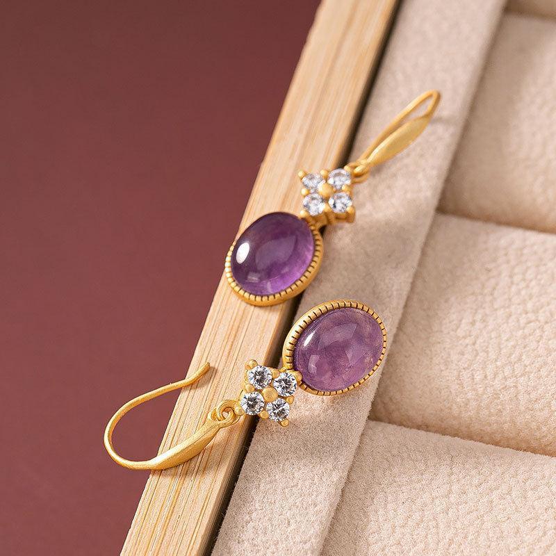 S925 silver amethyst earrings in gold finish