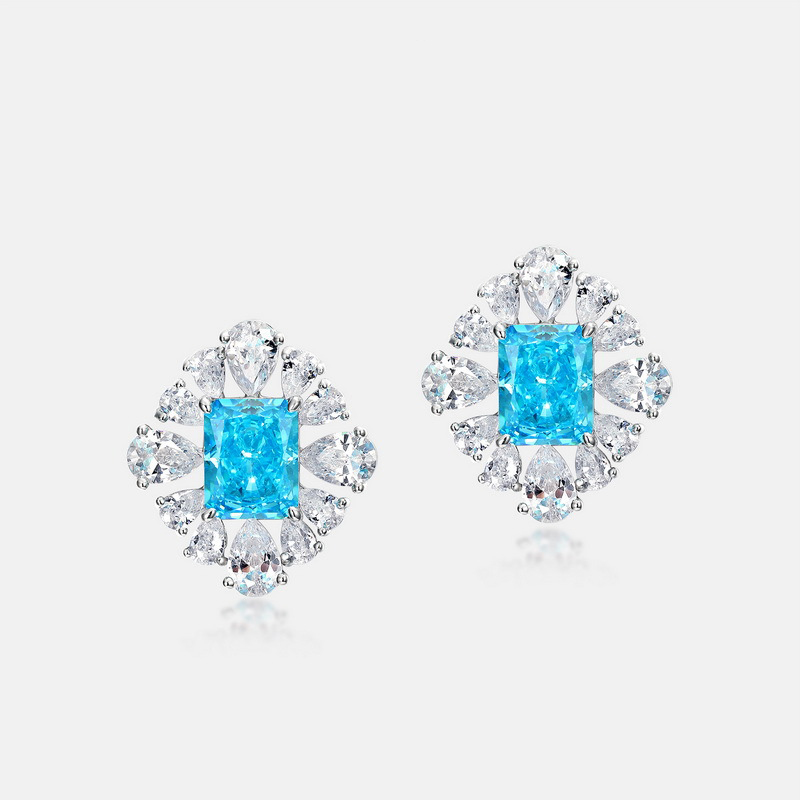 Aquamarine Stud Earrings – Ice-Flower Cut S925 March Birthstone