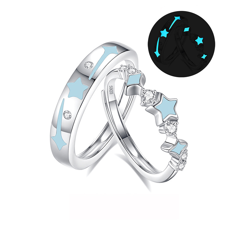 Glow in the Dark Rings – Starlight Whisper Adjustable Couple Set, S925 Silver