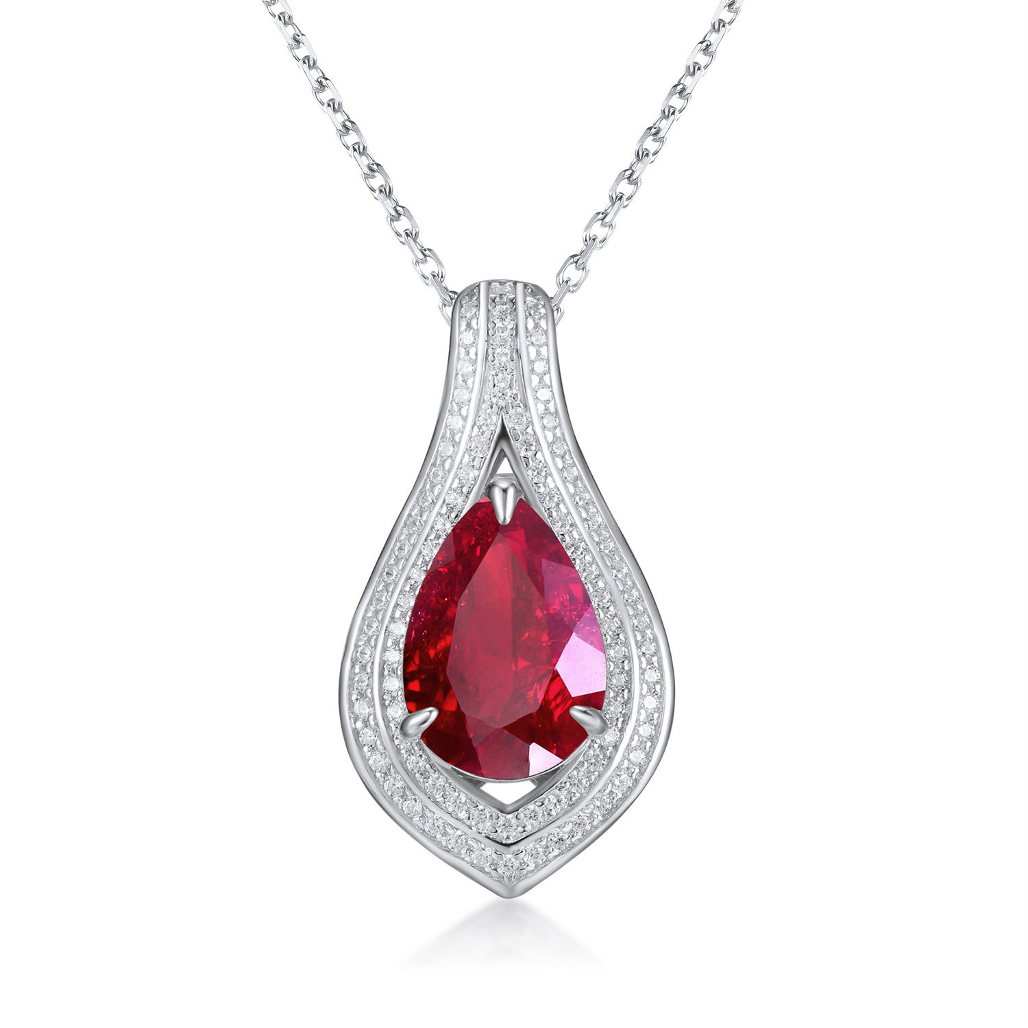 Lab-Grown Ruby Birthstone Necklace in S925 Sterling Silver