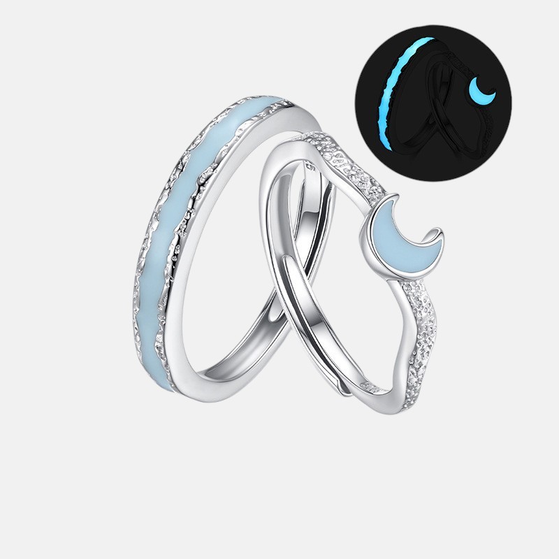 Glow in the Dark Couple Rings – Moon & Galaxy Design in S925 Silver