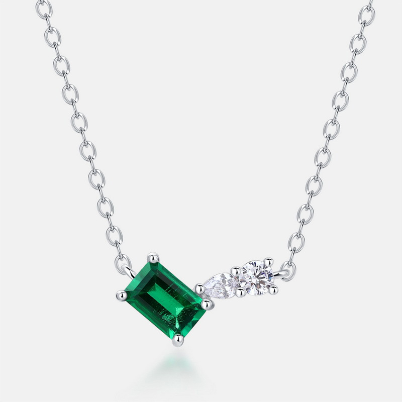 Lab-Grown Emerald Birthstone Necklace in S925 Sterling Silver