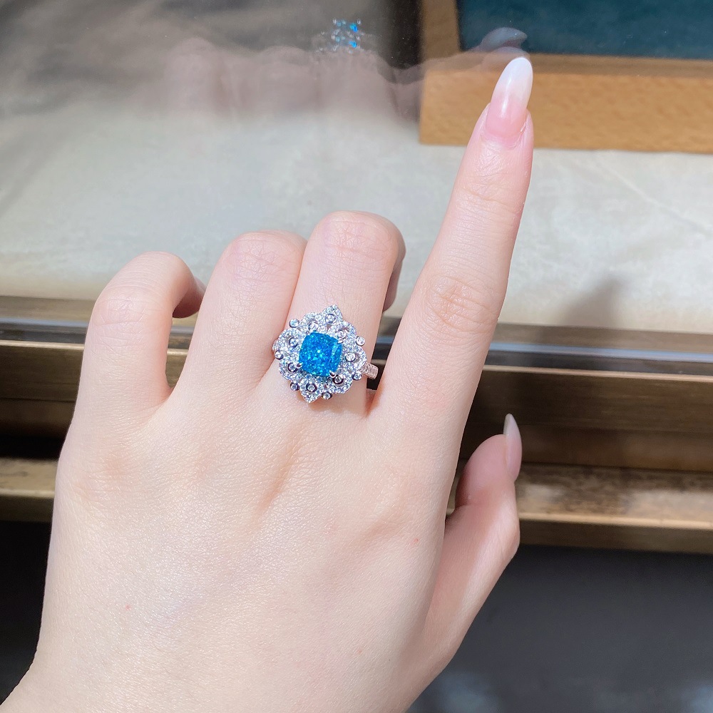 Full Pavé Aquamarine Zircon Ring in S925 Sterling Silver – March Birthstone
