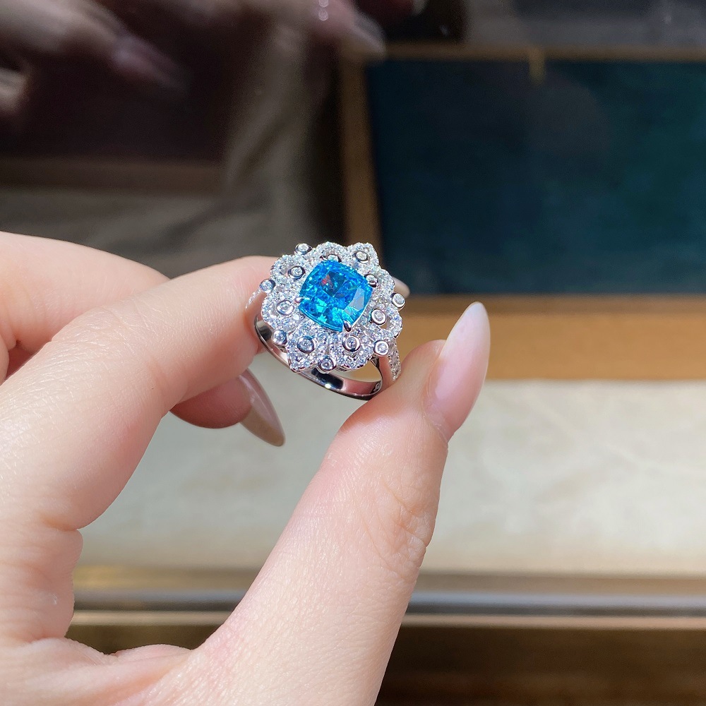 Full Pavé Aquamarine Zircon Ring in S925 Sterling Silver – March Birthstone