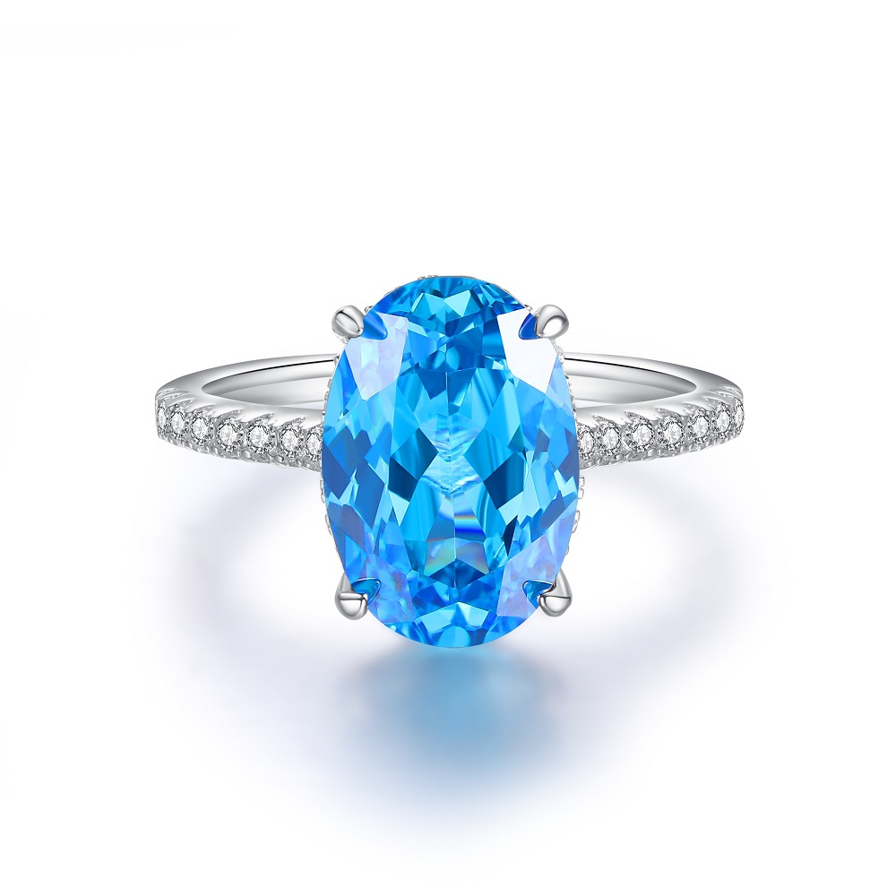 Radiant Ice-Flower Cut Aquamarine Ring in S925 Sterling Silver – Elegant March Birthstone Jewelry