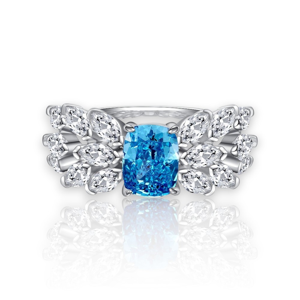 March Birthstone Ring | Radiant Teardrop Aquamarine in Feather Silver Setting