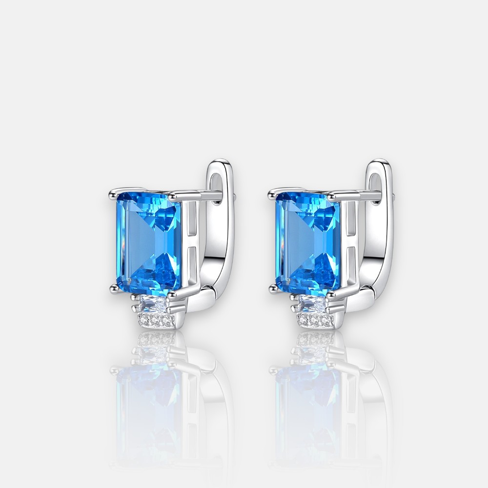 Aquamarine Huggie Hoop Earrings with Colorful Gemstones – S925 Sterling Silver | March Birthstone