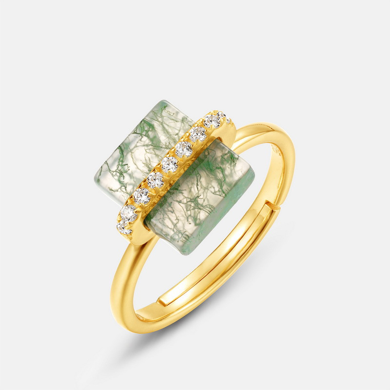 Green Moss Agate Ring for Women's Spiritual Healing