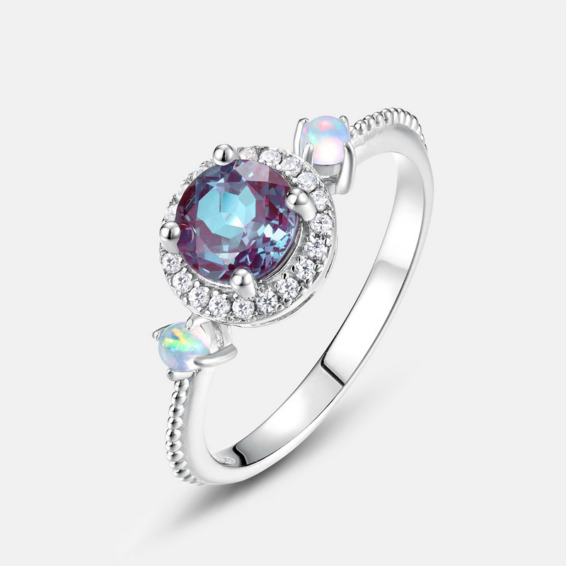 Color‑Change Alexandrite Ring | S925 Sterling Silver Dual‑Tone Lab Gem – June Birthstone