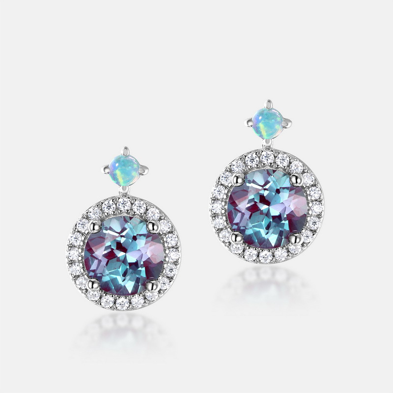 Pavé Alexandrite Stud Earrings | S925 Sterling Silver Color‑Change Gem – June Birthstone for Women