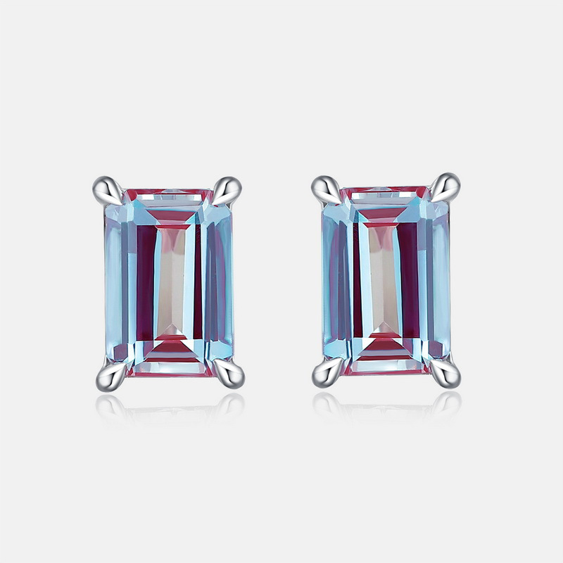 Square Alexandrite Stud Earrings | S925 Sterling Silver Color‑Change Gem – June Birthstone