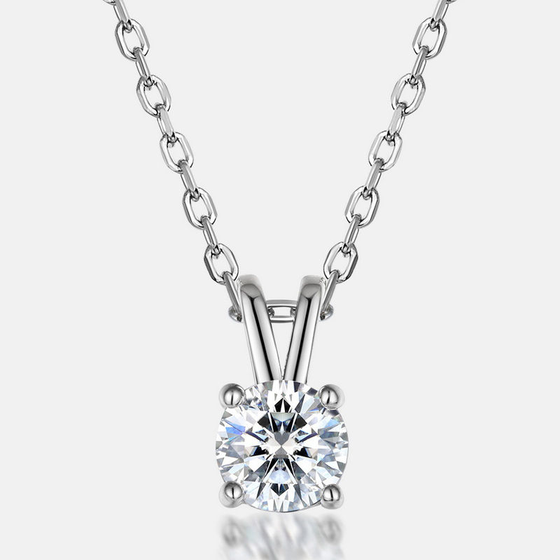 Round Moissanite Pendant Necklace | S925 Heavy Silver Four‑Prong April Birthstone Necklace