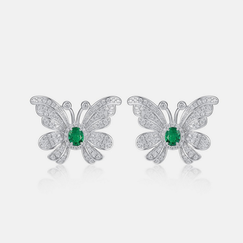 May Birthstone Earrings – Emerald Butterfly Studs | BlingKu