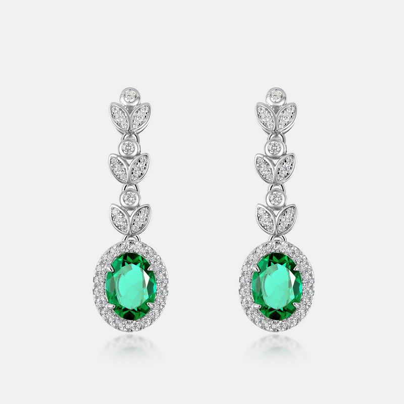 Emerald Dangle Earrings – S925 Silver Leaf Design | BlingKu