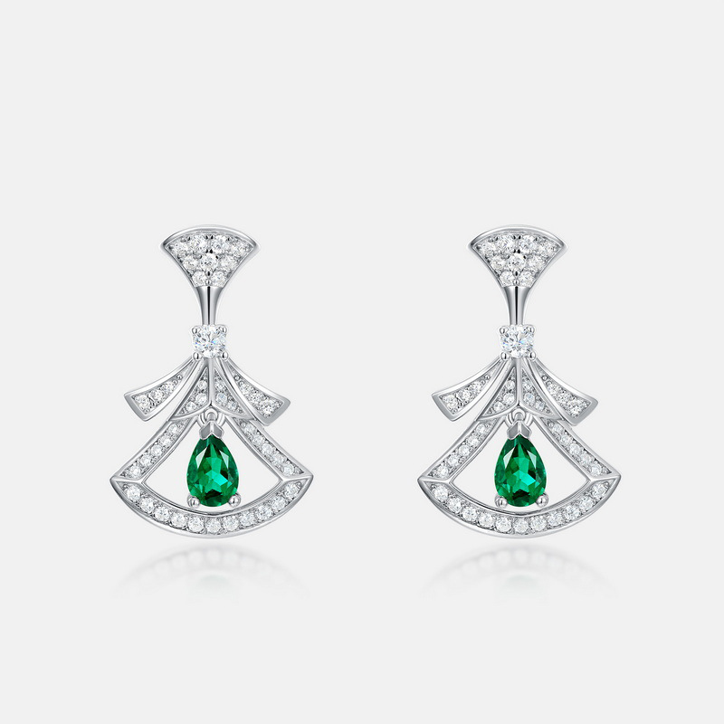 Unique Emerald Drop Earrings – S925 Silver Fan Design | BlingKu