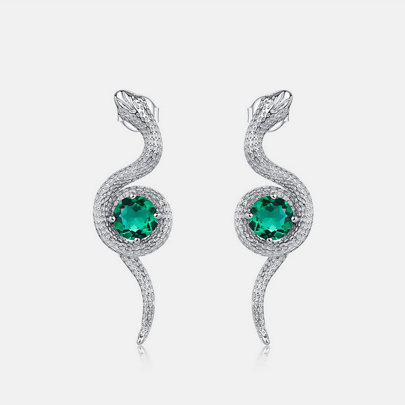 Emerald Earrings – Snake Design with Emerald Cut Stones in S925 Silver | BlingKu