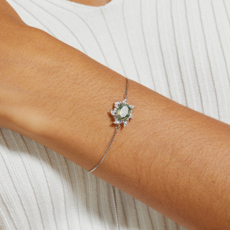 Vintage Moss Agate Silver Bracelets for Women | S925 Boho Style