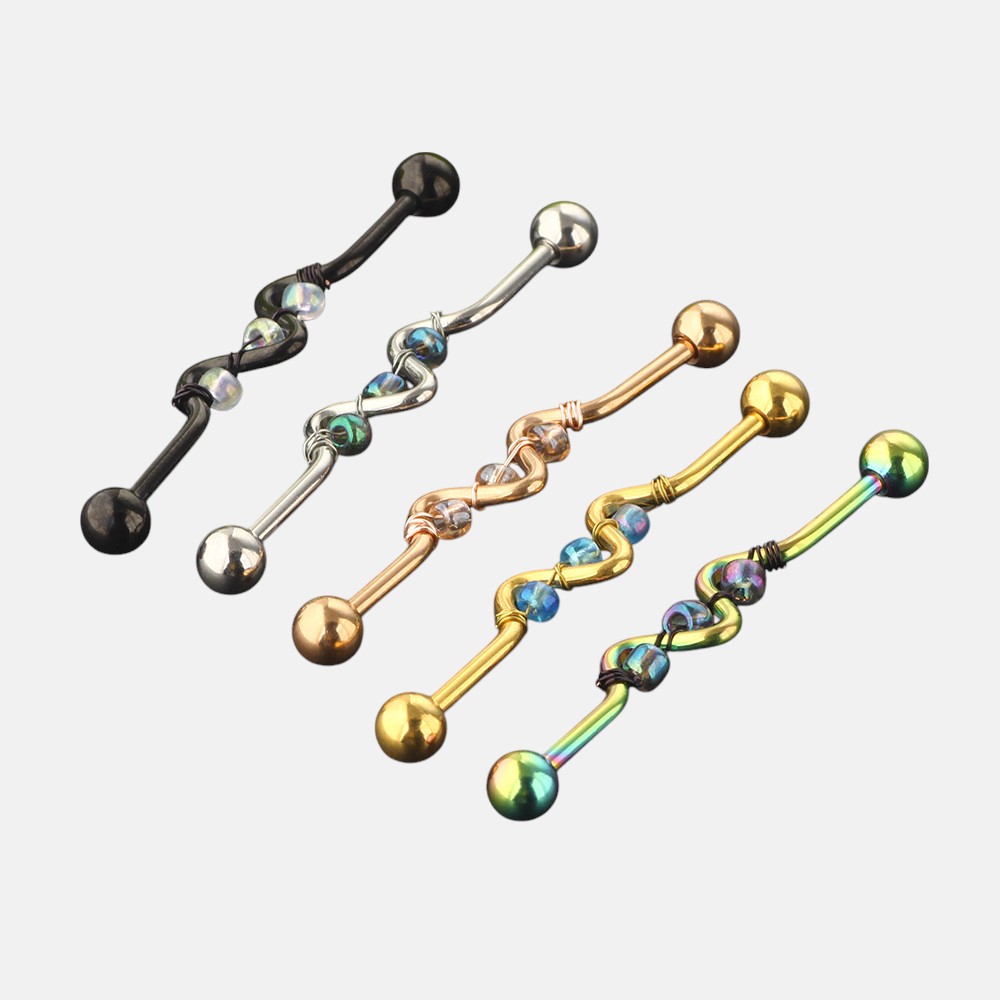 Titanium Ear Piercing Jewelry – Handmade Beaded Bell Industrial Barbell for Cartilage Piercing