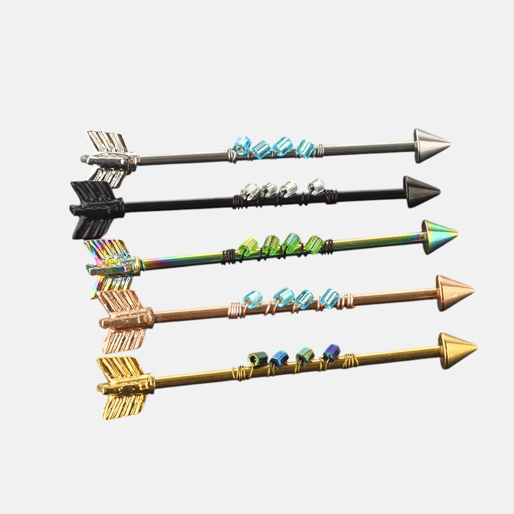 Industrial Piercing Jewelry – Arrow Design 14G Long Barbell for Scaffold Piercing