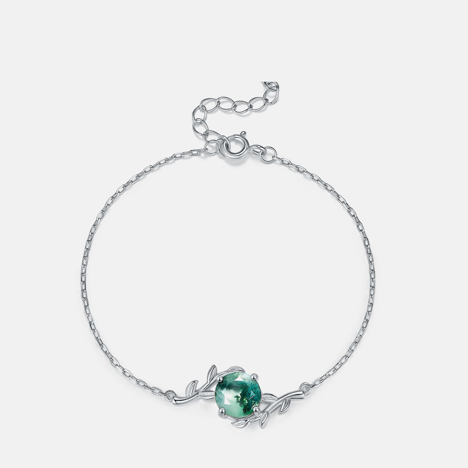 Moss Agate Silver Bracelet for Women | S925 Vintage Natural Stone