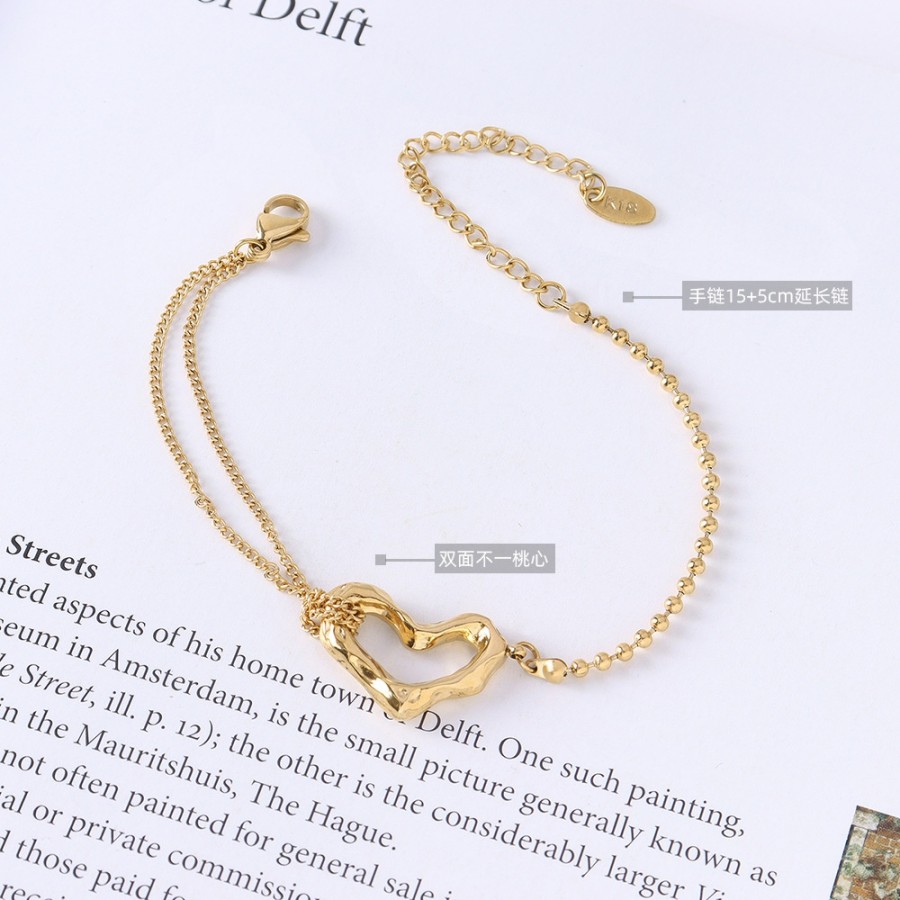 Gold Heart Bracelet – 18K Double-Layer Beaded Stainless Steel Design