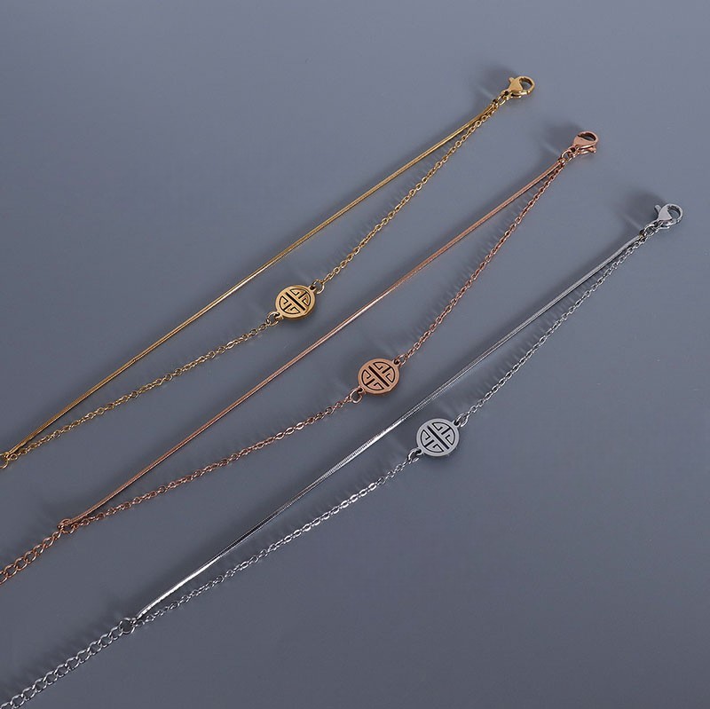 Layered Bracelet – 18K Gold Plated Double Chain with Chinese-Inspired Charm