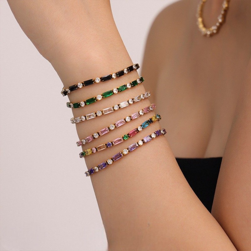 Zircon Bracelet – Colorful CZ Link Chain in 18K Gold Stainless Steel