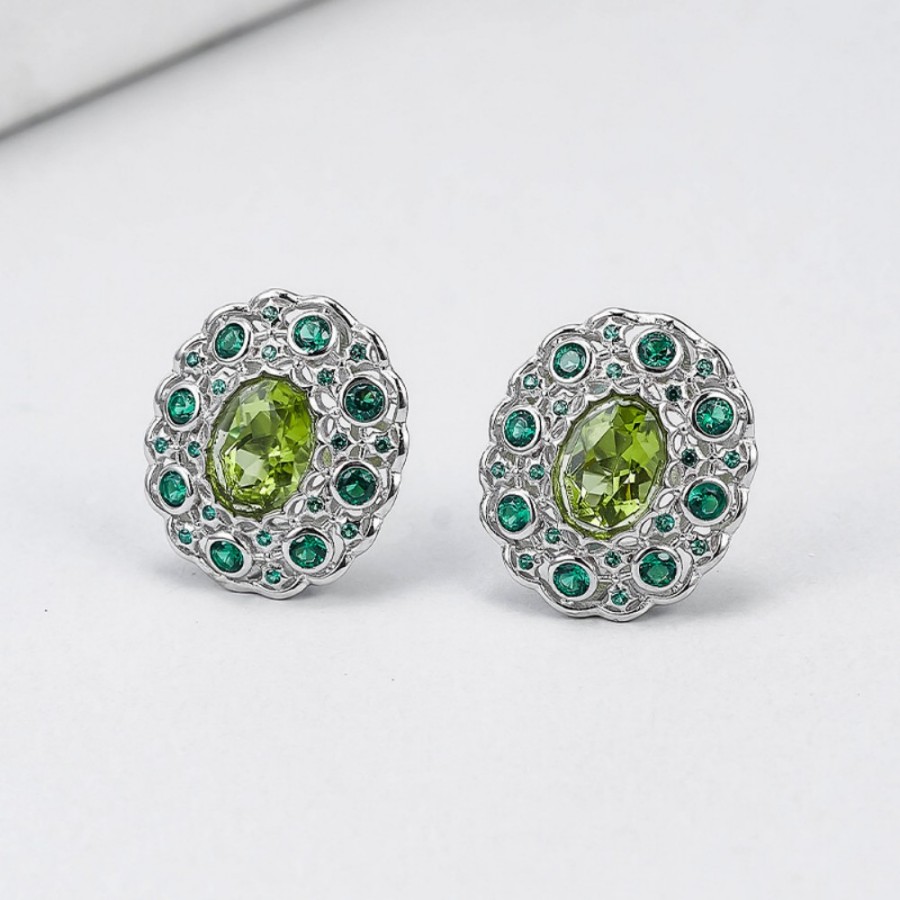 S925 Silver Peridot Hollow Stud Earrings