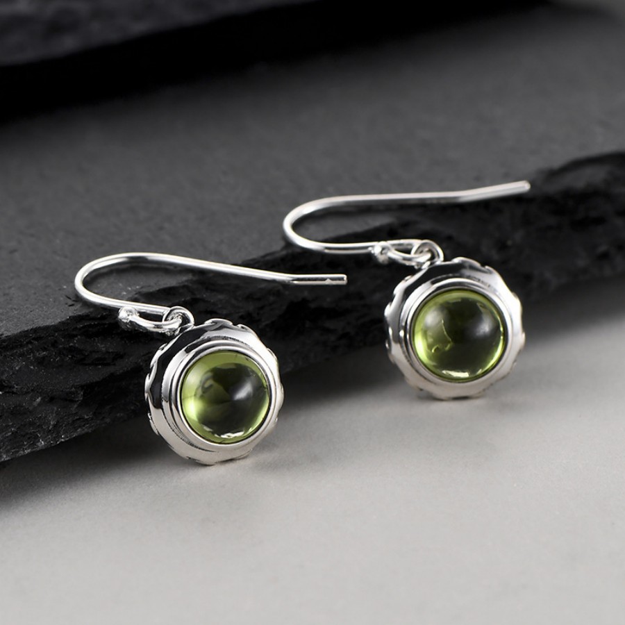 S925 Silver Round Peridot Stud Earrings